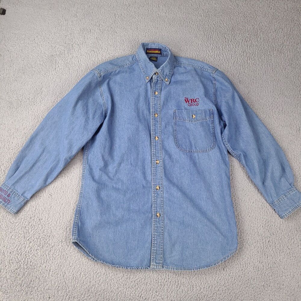 VTG Peregrine Bay‎ Denim Shirt Mens Small Blue WRC Group Button Up Long Sleeve